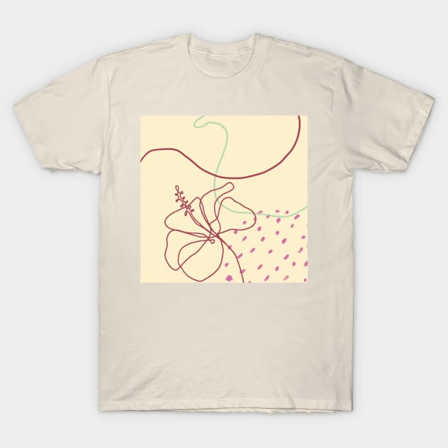 Mid Century Red Floral Blossom Abstract Art T-Shirt by nelloryn